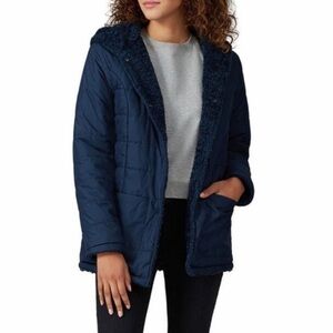Halogen navy blue reversible hooded teddy bear jacket size XL NWT